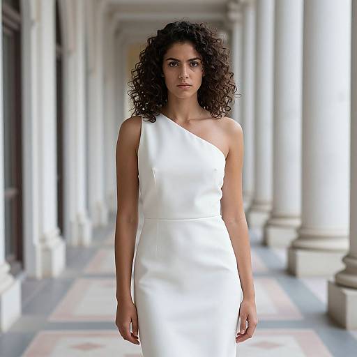 Elegant Woman in Classical Hallway