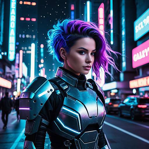 Woman with Galaxy Hair in Sci-Fi Armor