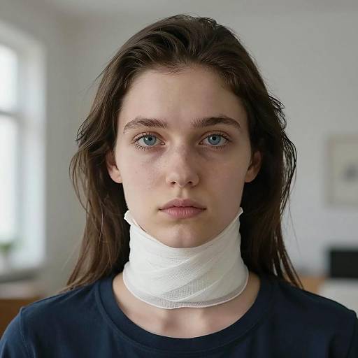 Young Woman with Neck Bandage