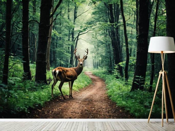 Deer in Serene Forest Landscape