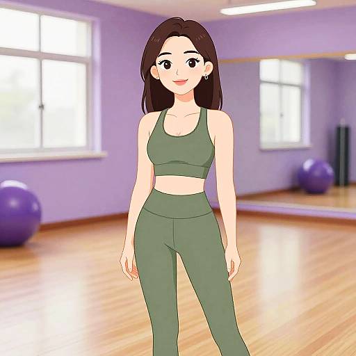 Smiling Woman in Olive Green Activewear