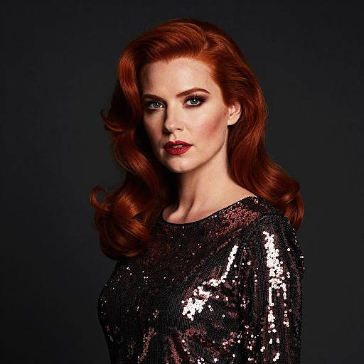 Scarlet Elegance: Dramatic Sequined Portrait