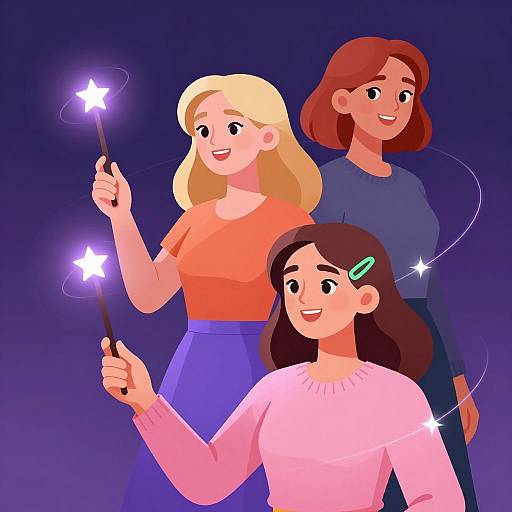 Three Women with Magical Star Trails