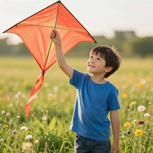 Cheerful Boy with Red Kite