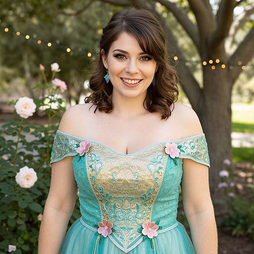 Vibrant Teal and Gold Bridesmaid Costume