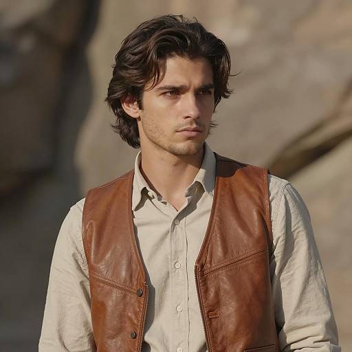 Young Man in Western Style Leather Vest