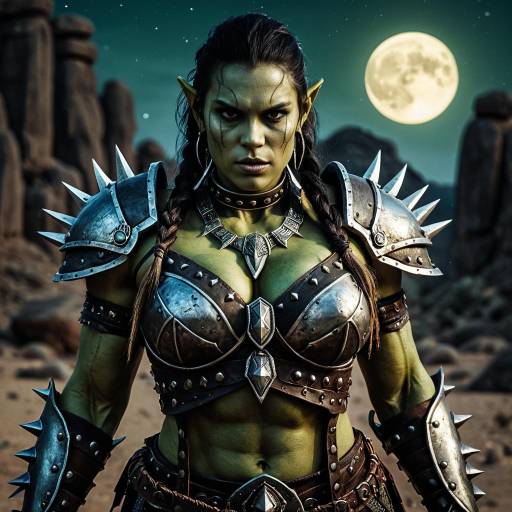Fierce Female Orc Warrior in Moonlit Desert