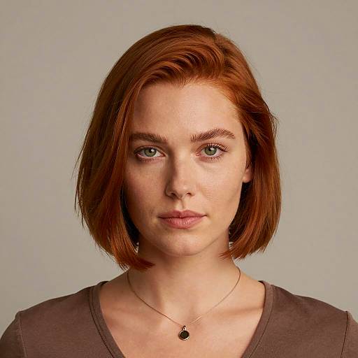 Portrait of woman with auburn bob hairstyle