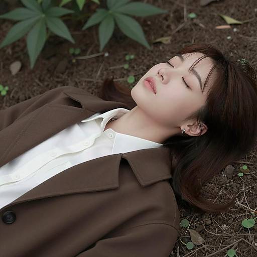 Tranquil Woman Amidst Dark Soil
