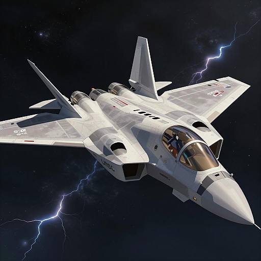 Futuristic Jet in Cosmic Space with Lightning