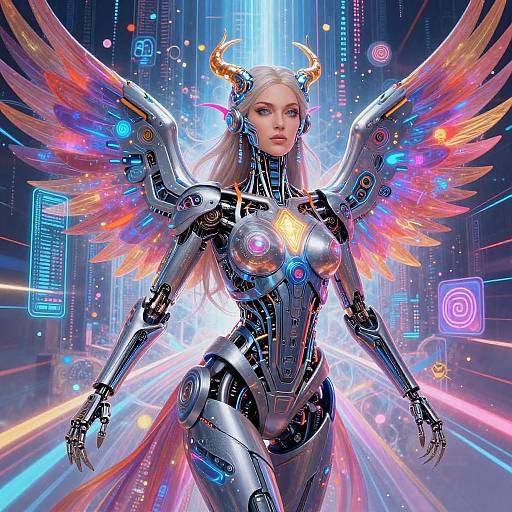Cybernetic Goddess with Mechanical Wings
