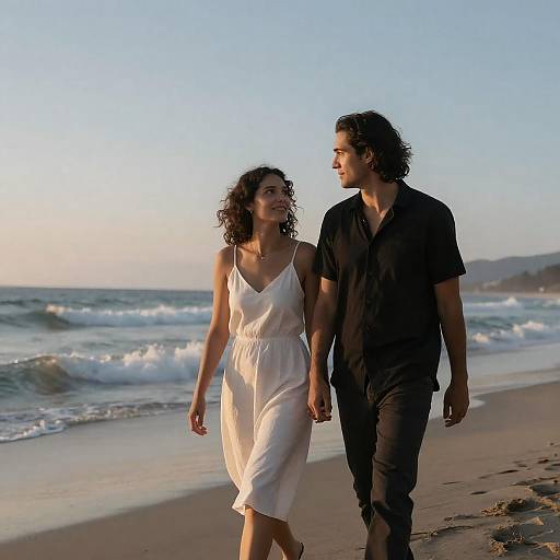 Sunset Beach Couple Intimate Stroll