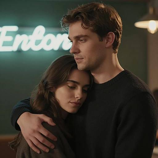 Intimate Embrace Against Neon Background