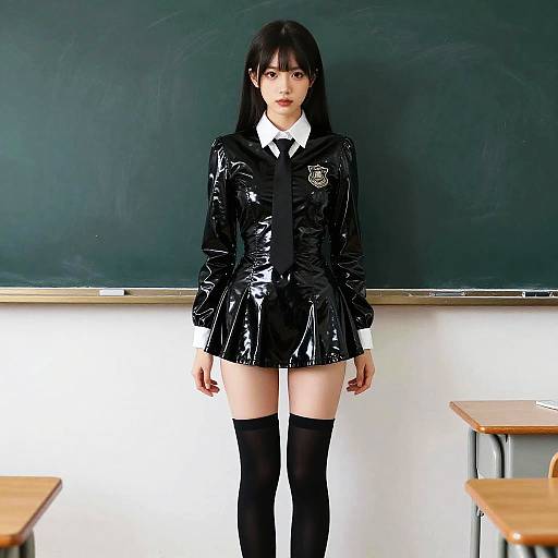 Edgy Latex Schoolgirl in Classroom