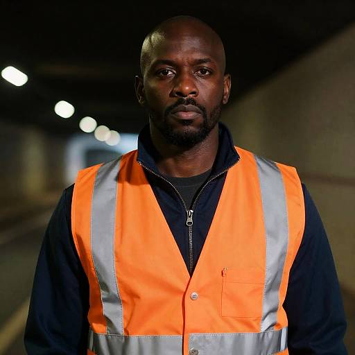 Serious Man in Safety Vest in Tunnel