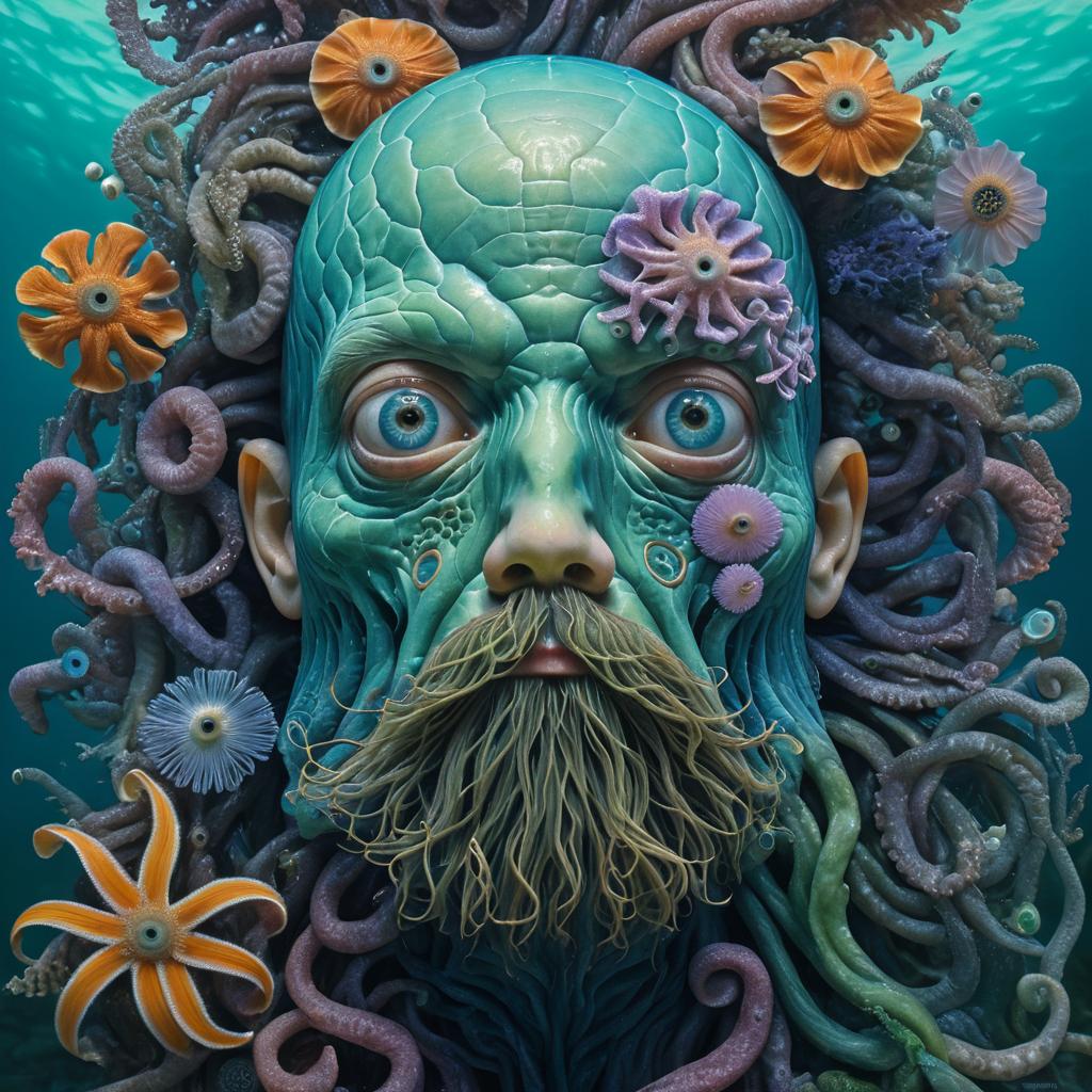 Surreal Anatomical Face with Marine Life