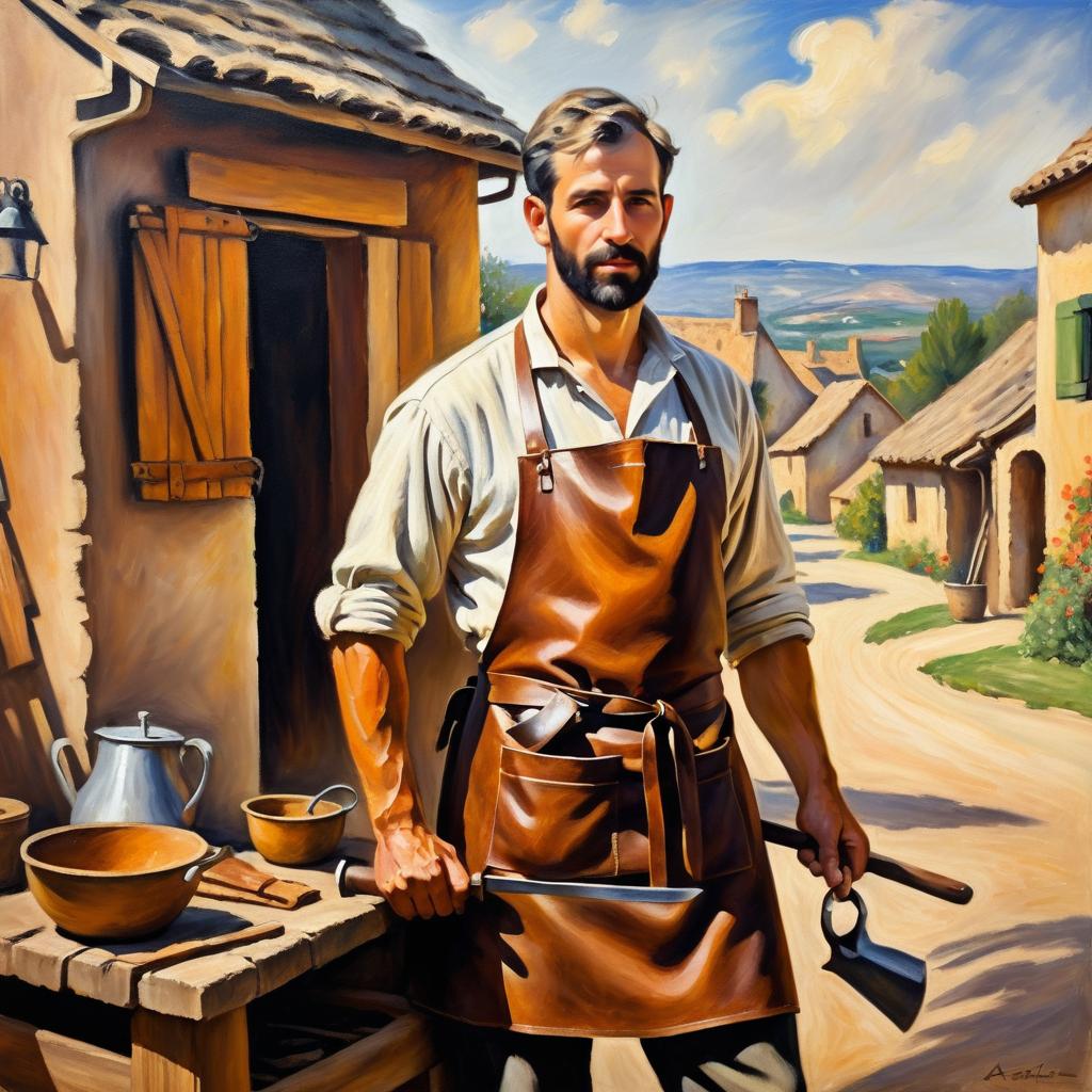 Charming Village Blacksmith in Impressionist Style