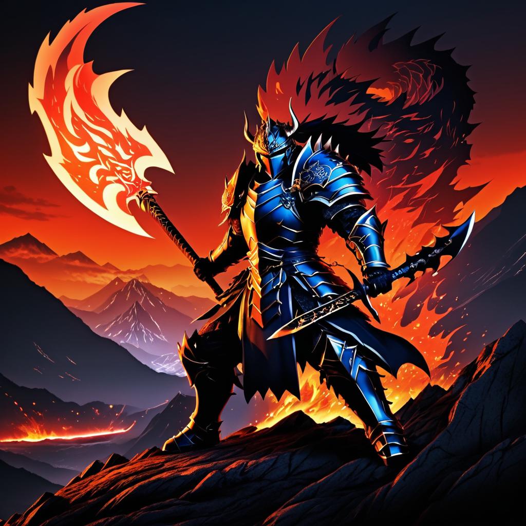 Brave Dragon Slayer in Fiery Landscape