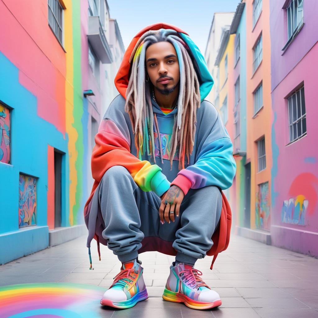 Vibrant Street Artist with Rainbow Dreads