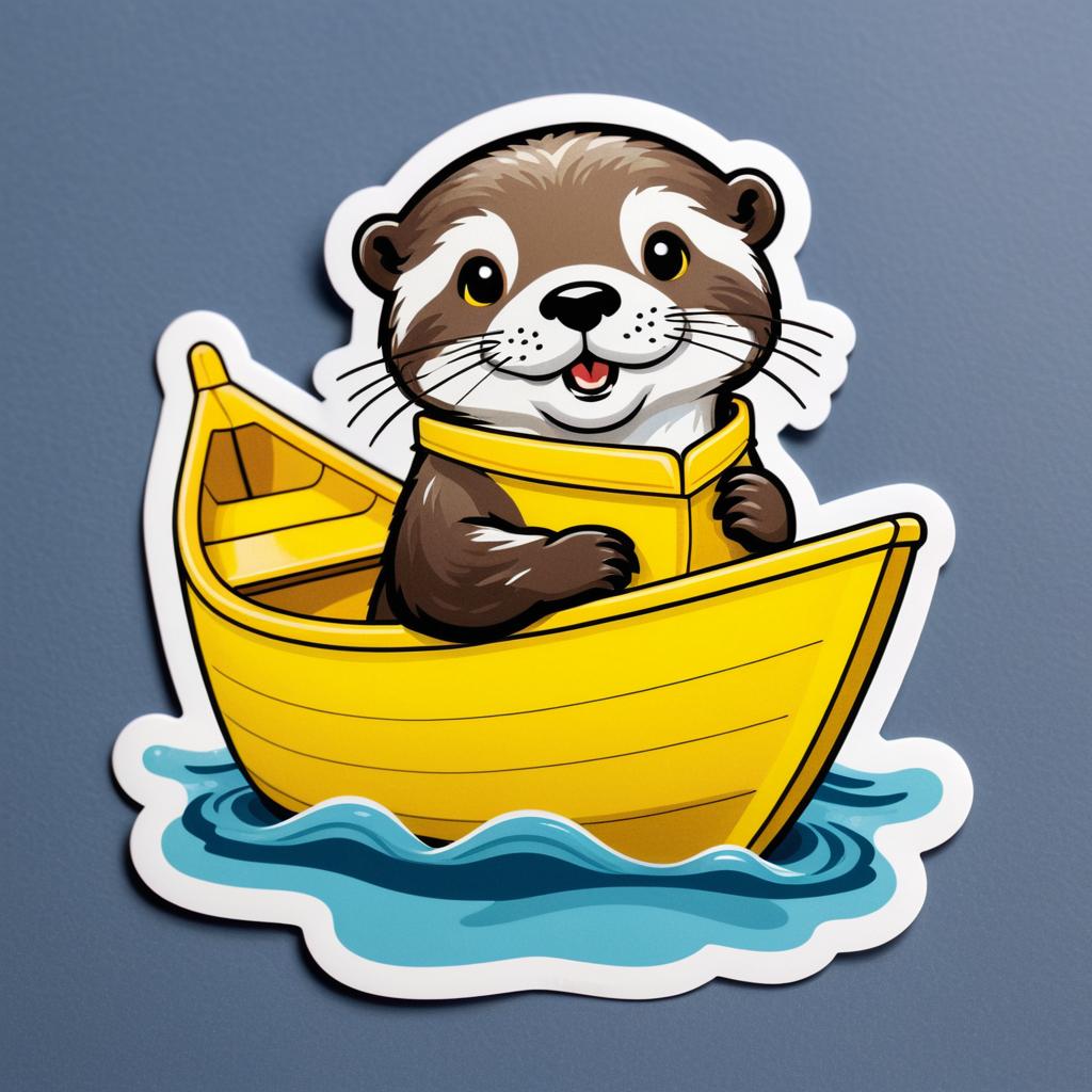 Otter with Yellow Boat Cut Sticker Design