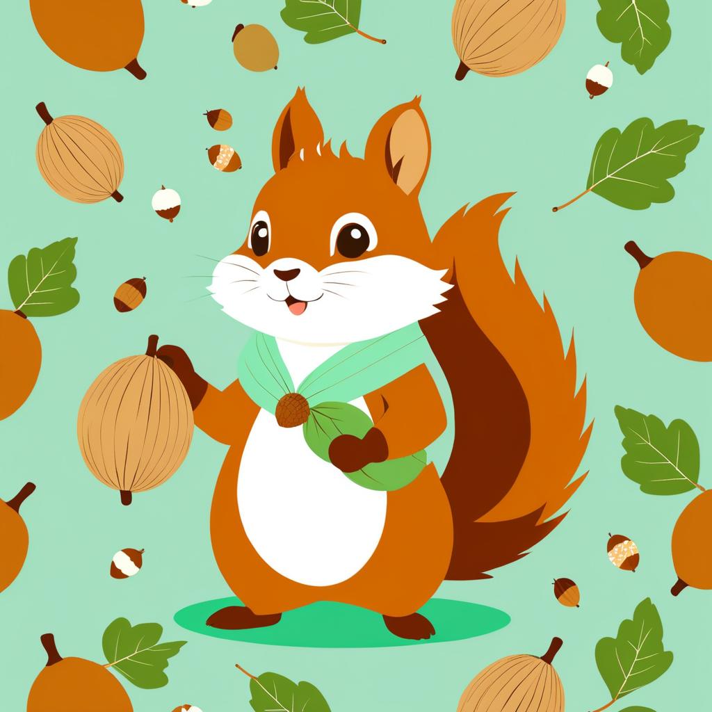 Whimsical Squirrel Illustration with Acorns