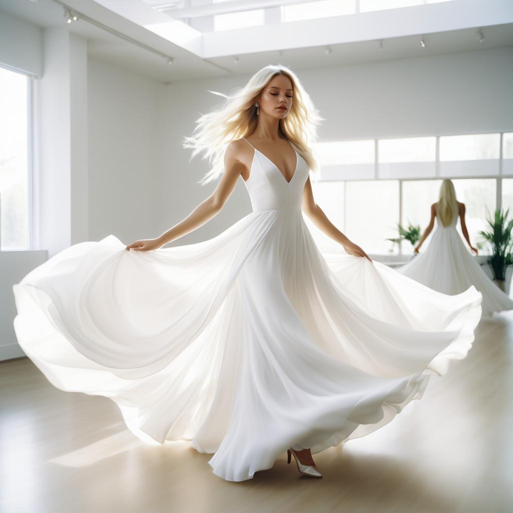 Dancer in White Gown at Salon