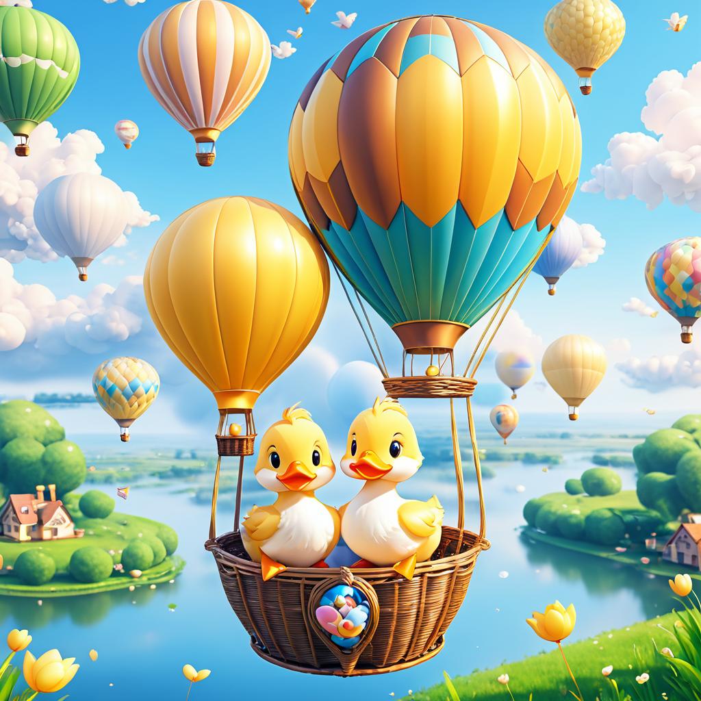 Adorable Ducklings in Hot Air Balloon Art