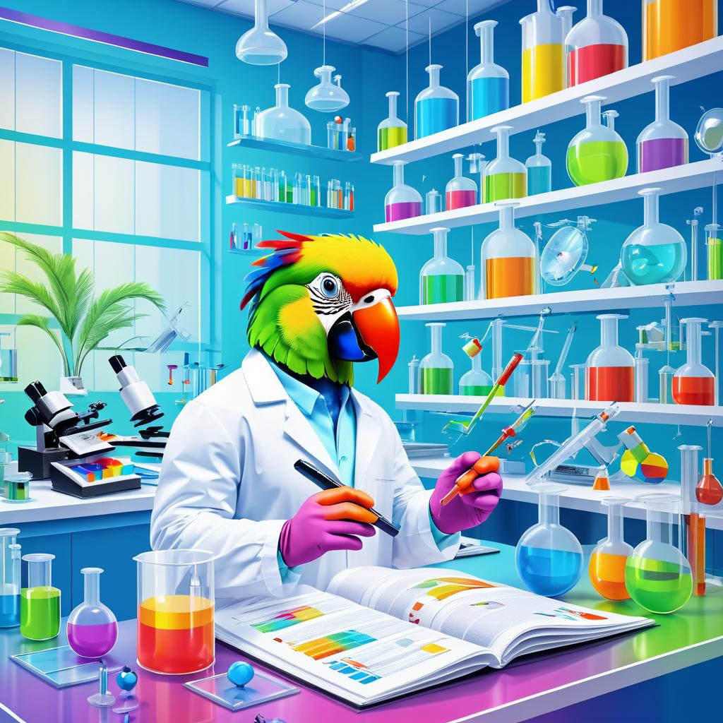 Parrot Scientist in Colorful Laboratory