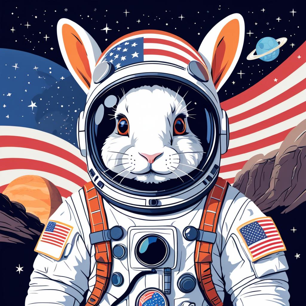 Curious Astronaut Rabbit in Space