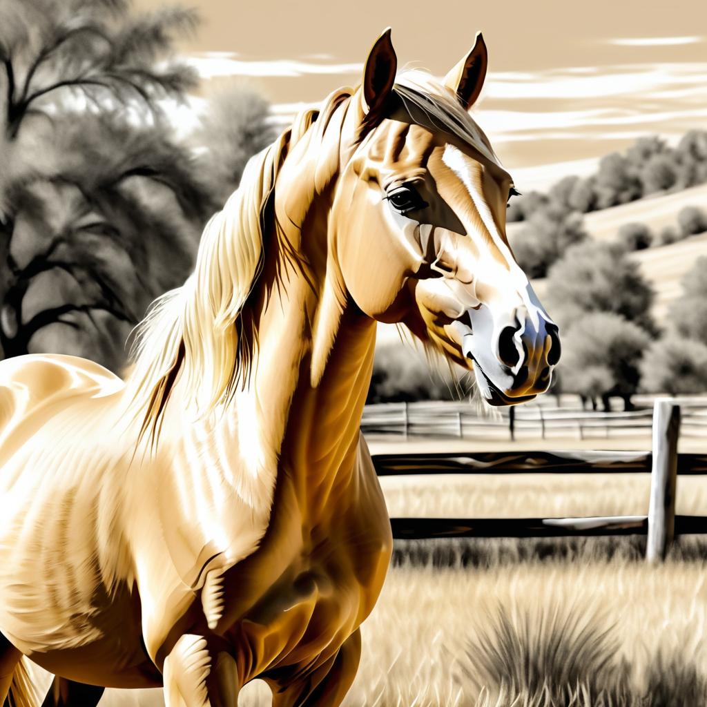 Detailed Palomino Horse in Serene Countryside