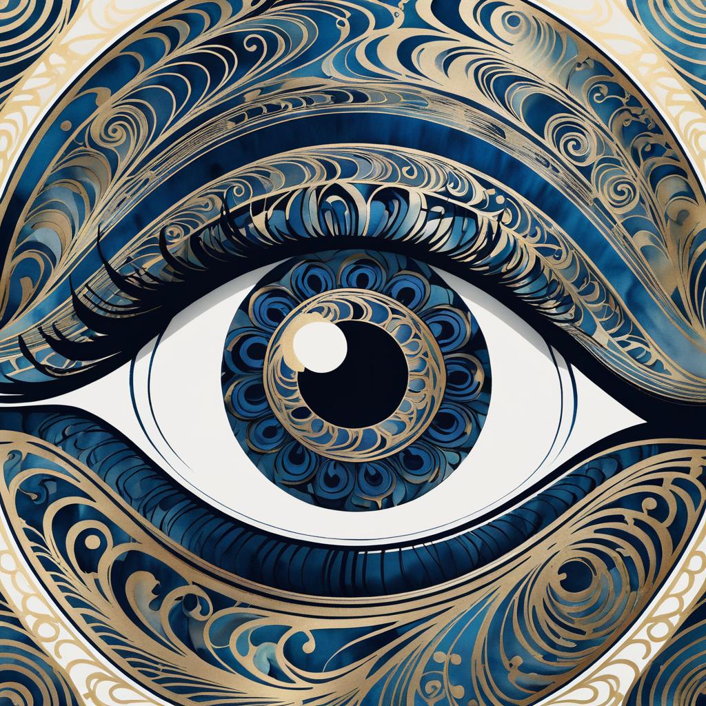 Art Nouveau Eye with Swirling Ink Patterns