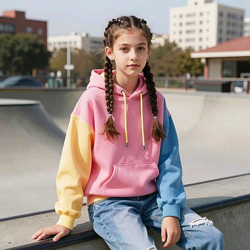 Teen Girl with Box Braids in Skatepark