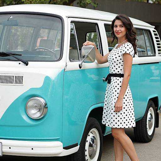 Retro Turquoise Volkswagen with Woman