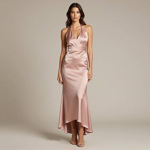 Woman in Pink Satin Halter Dress