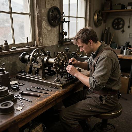 Vintage Mechanical Workshop with Craftsman