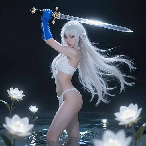 Confident Woman with Glowing Sword