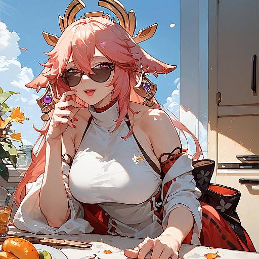 Yae Miko Cooking with Sunglasses