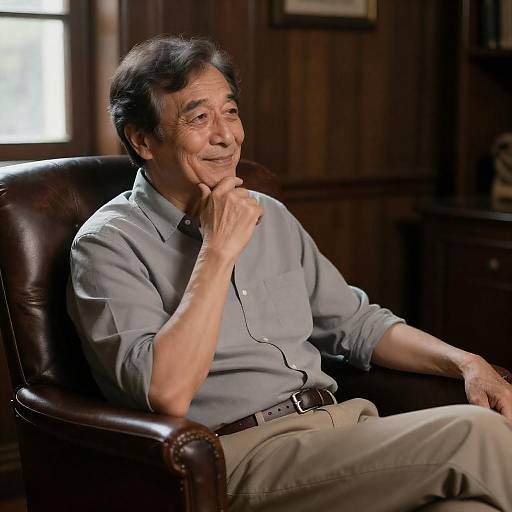 Thoughtful Older Man in Leather Chair