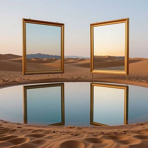 Desert Oasis with Golden Mirrors