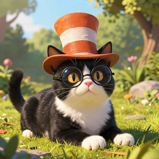 Realistic Cat in Striped Hat