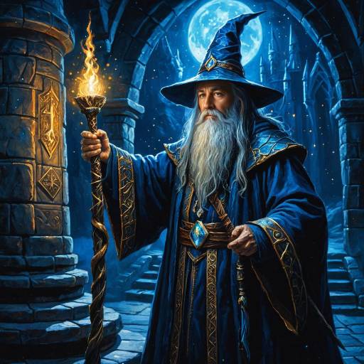 Wizard with Glowing Staff in Stone Tower
