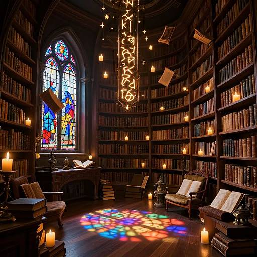 Magical Ancient Library with Floating Books