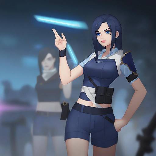 Illustration of Arcane caitlyn, league of legends in the style of Thomas 8000