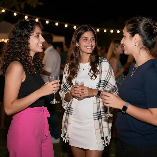 Nighttime Outdoor Party: Three Women Chatting