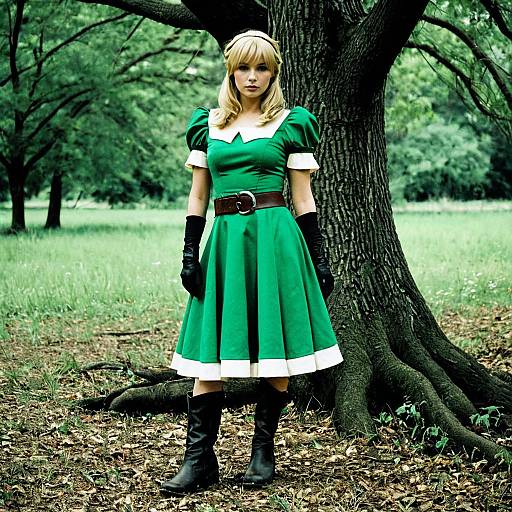 Woman in Green Dress Cosplay Outdoors