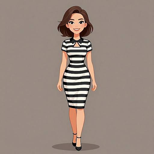 Smiling Woman in Chic Striped Dress