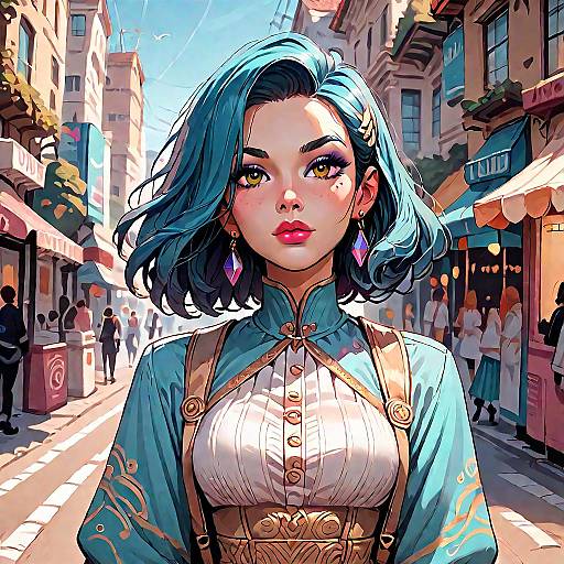 Stylized Woman in City Street