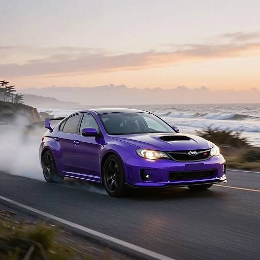 Purple Subaru WRX Drifting at Sunset
