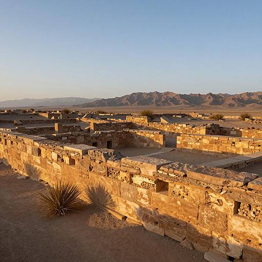 Ancient Stone Ruins in Desert at Sunset
