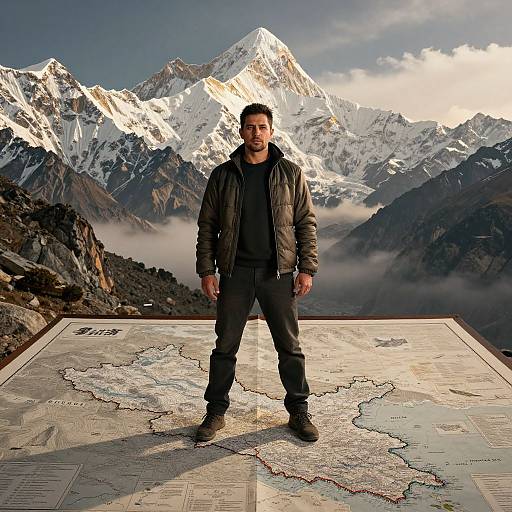 Confident Man on Himalayan Map